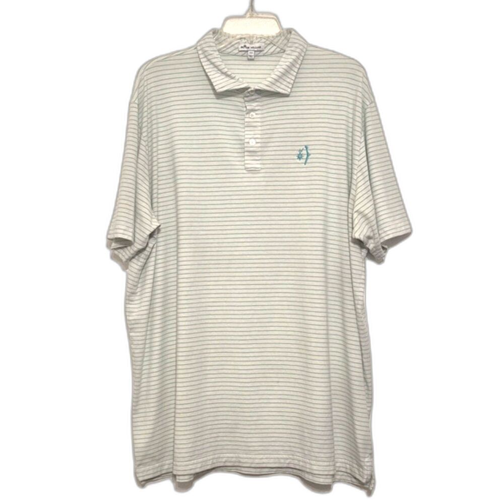 Peter Millar Polo Shirt Men XXL White Green Striped Pima Cotton Embroidered Logo